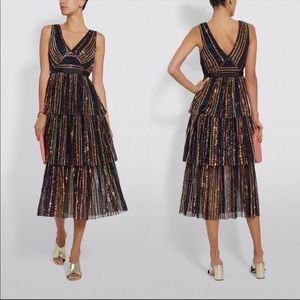Self Portrait Midi Tiered Sequin Dress